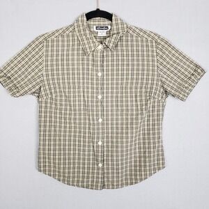 Vintage 90's Xhilaration Size S Plaid Button Up Beige Blue Neutral Casual Cotton